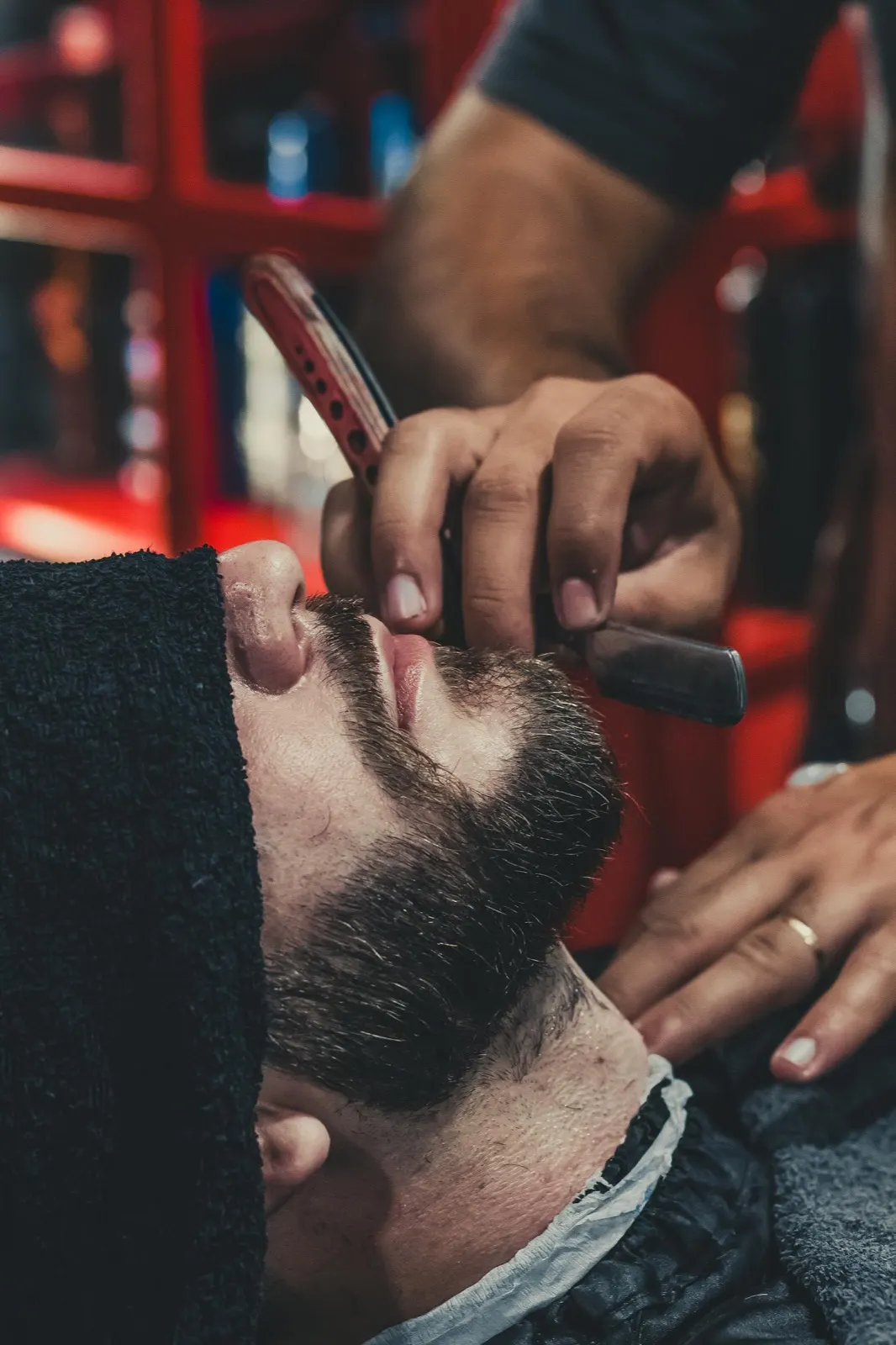 Hot towel straight-razor beard work